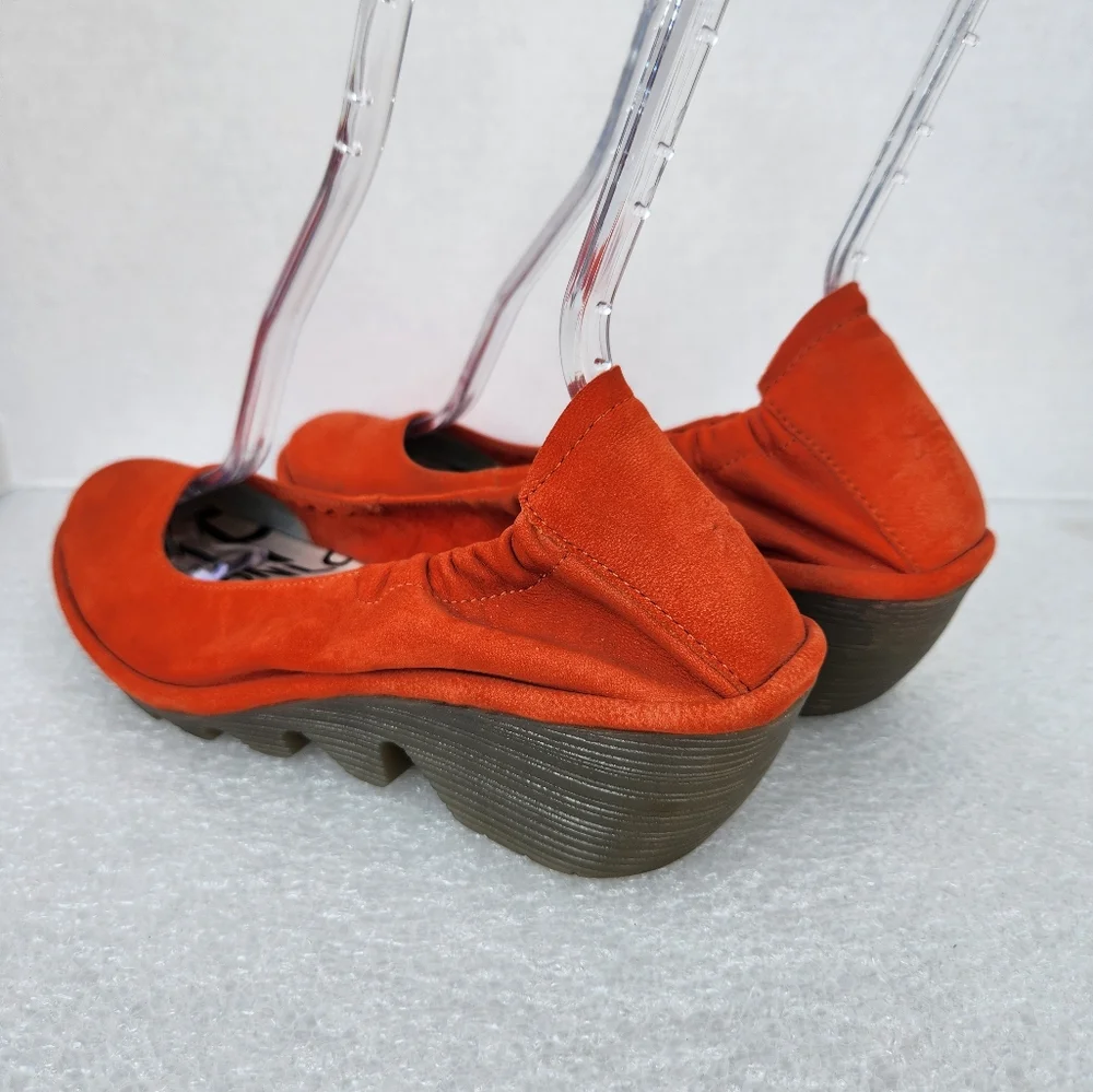 Fly London Pled Size 41 Wedge Shoes Orange Leather